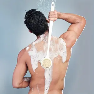 Ergonomic Soft Silicone Bath Brush with Long Handle, Non-Slip Grip, Back Shower Body Cleaning, Exfoliating Shower Scrubber, Durable Head, Exfoliating Bath Tool, Ideal for Seniors