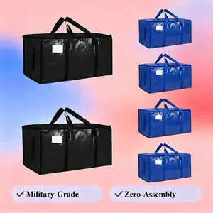6 Pack Heavy Duty Reusable Set Storage Bags, Extra Large Waterproof Collapsible Space Saving Organizers with Zippers & Reinforced Handles, Foldable Moving Box Alternative for College Dorm Moves & Under-Bed Home Organization, Reusable Bag