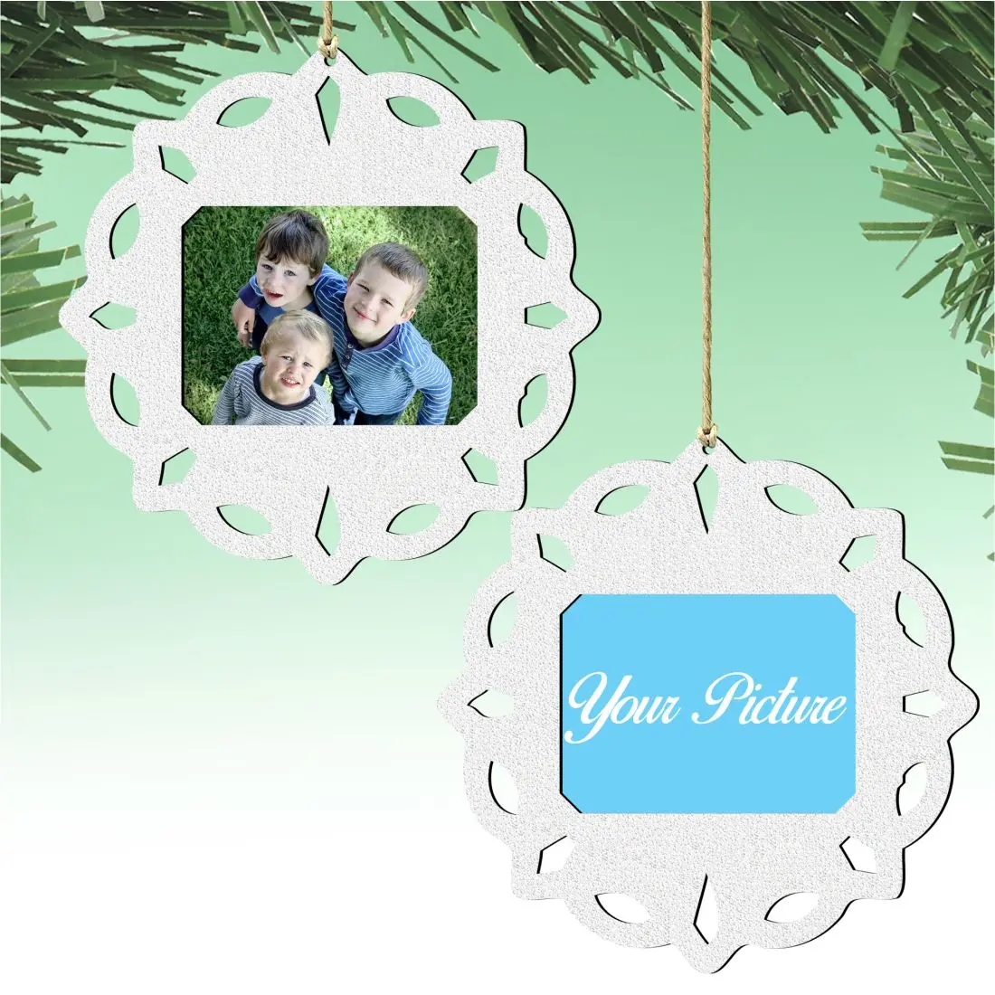 Designocracy 8141153PF-S2 Handmade Hanging Wooden Snowflake Christmas Photo Frame Ornament, 5.5 x 25 in, Set of 2