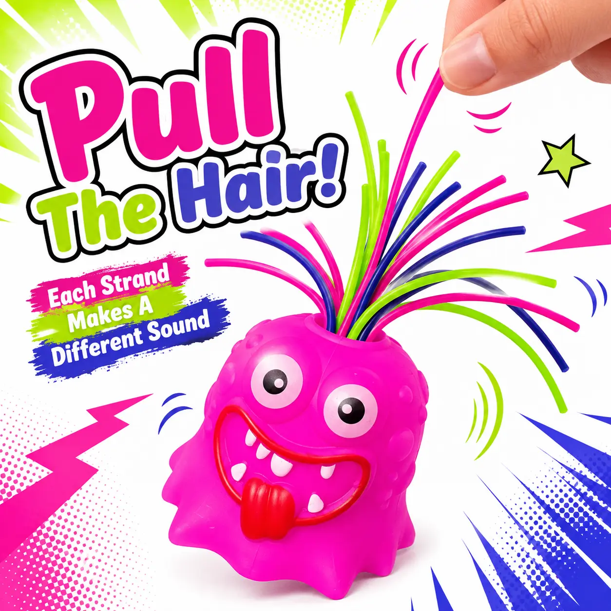 Funny Monster Stress Relief Toy, Pull Hair Screaming Sensory Toy with Light Effect, Novelty Gag Gift for Kids Adults, Anxiety Relief Fidget Toy
