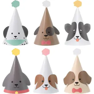 24PCS Cute Puppy Themed Cone Birthday Party Hats Colorful Headwear for Dog Birthday Parties Cosplay Dress Up Party Supplies