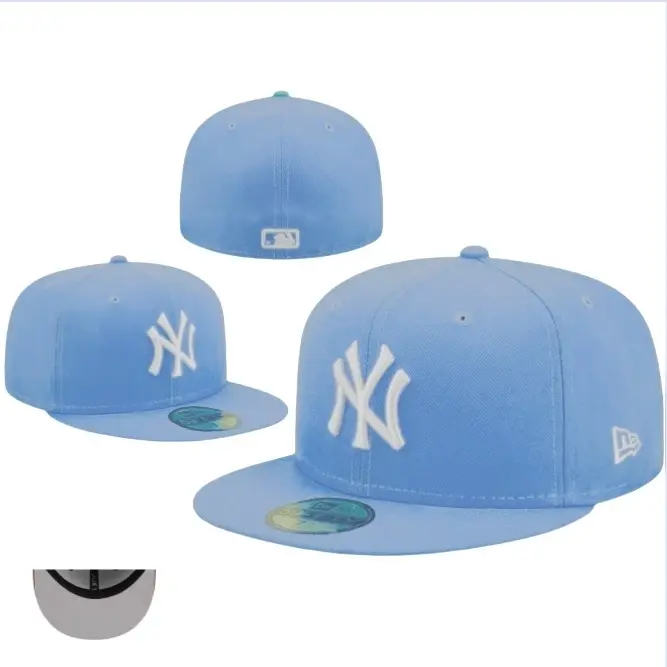 Structured Closed-Back Fitted Baseball Cap with High Crown, Raised Embroidered Front Logo and Flat Bill for Men and Women