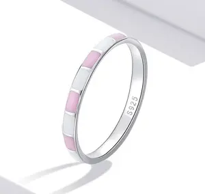 Elegant 925 Sterling Silver Pink & White Checkers Ring