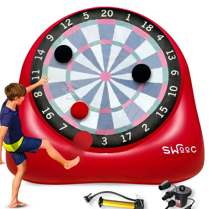 SWOOC Games - Giant Kick Darts (Over 6ft Tall) w/ 15+ Games Included - Jumbo Soccer Darts w/ Air Pump - Big Inflatable Games - Carnival Games - Giant Outdoor Games & Activities - Giant Yard Games - Extra Large Yard Games - Kickball Set - Family Lawn Darts