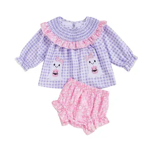Halloween Newborn Baby Girl Fall Clothes Set Ghost Embroidery Long Sleeve Shirt Top Bloomer Shorts 2 Pcs Cute Outfits