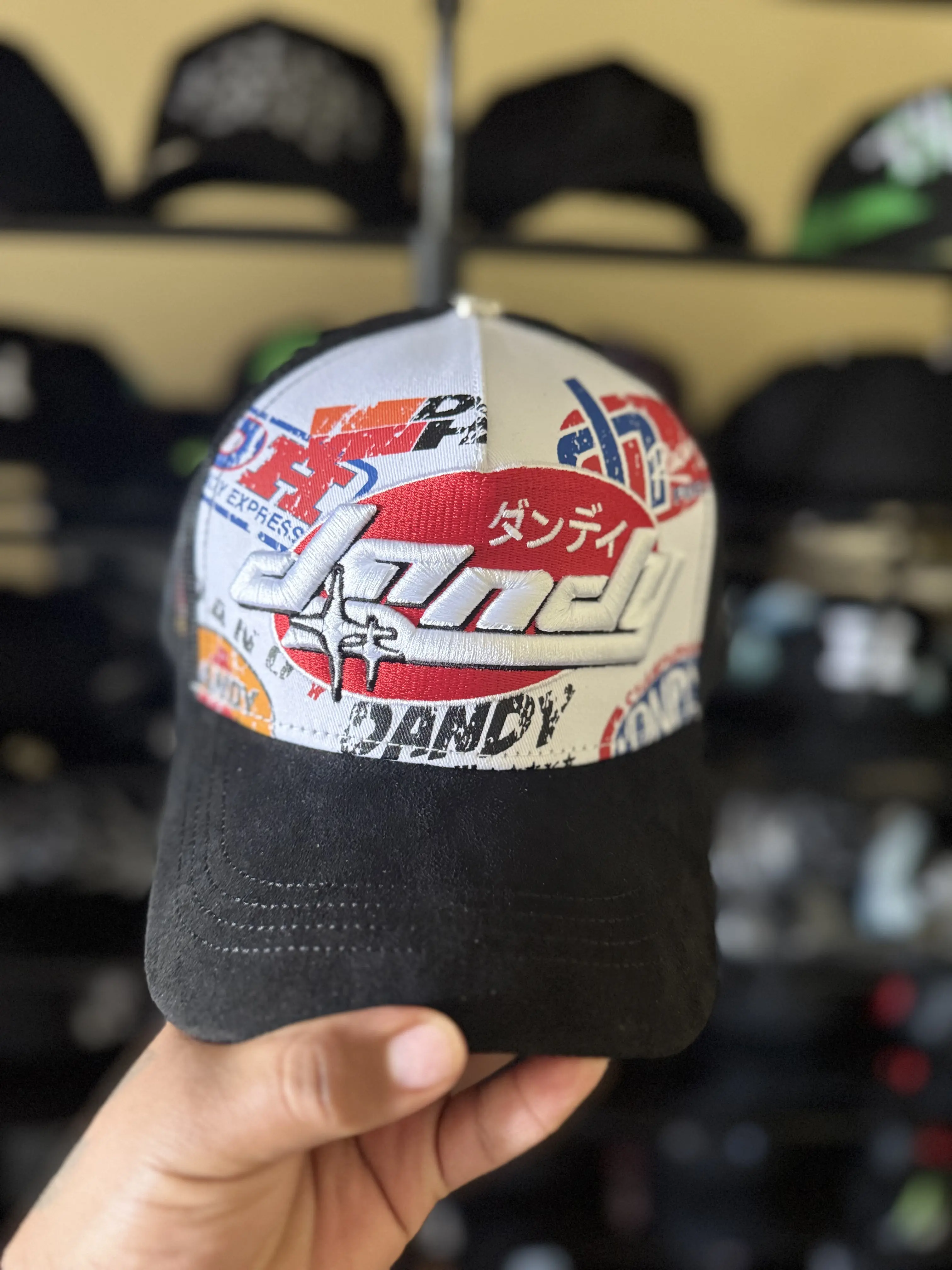 Dandy Hats D-Speed 11th Anniversary Adjustable Baseball Cap, Black Suede-Style Brim, Bold Racing Graphics