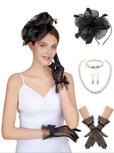 4pcs Fascinators Hats for Women Tea Party, Tea Hat Tea Party Accessories Headband Gloves Set for Wedding Party Cocktail Derby  Mother's Day, Christmas, Thanksgiving, New Year's gifts Party Supplies