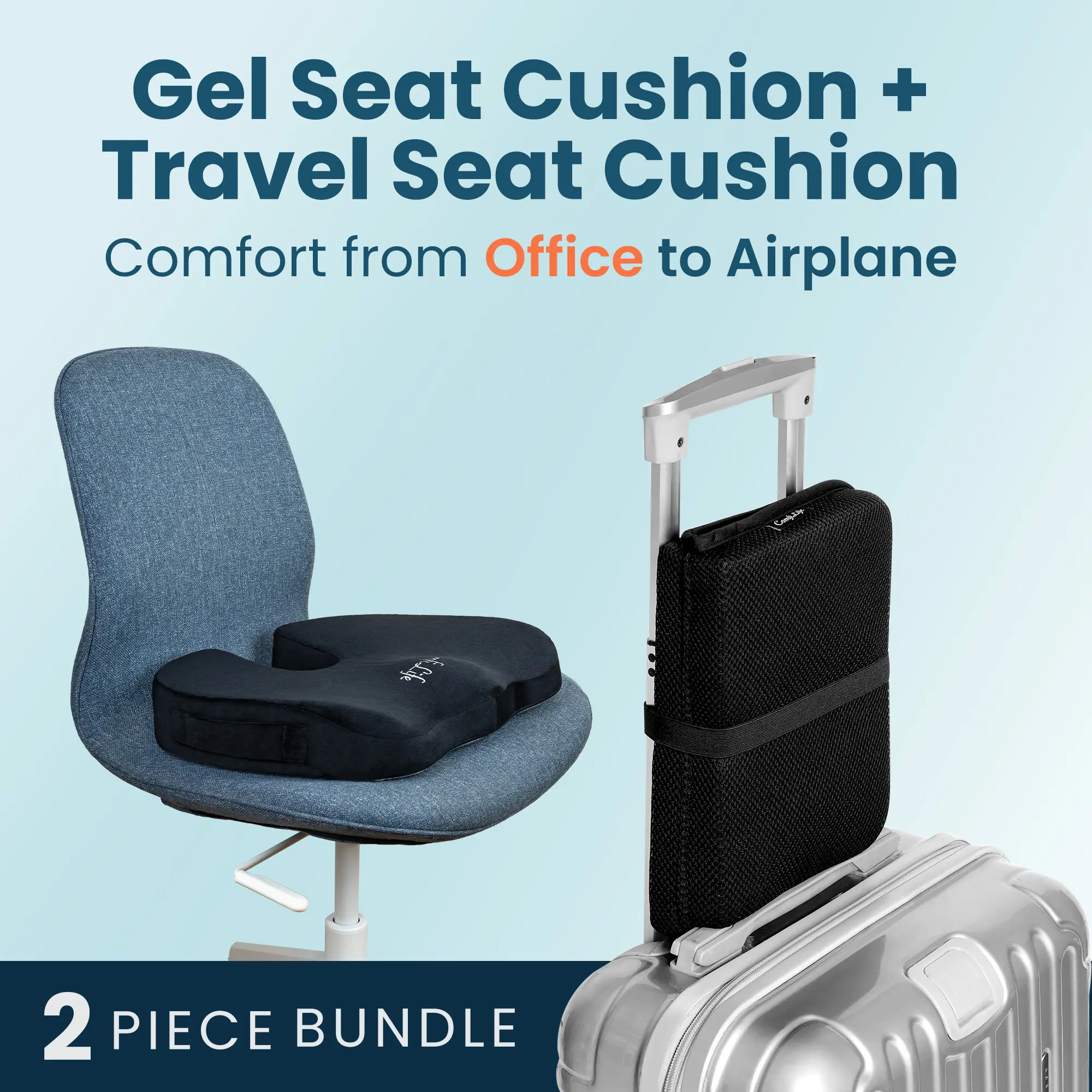 ComfiLife | 2-in-1 Comfort Cushion Bundle - Foldable Ergo-Gel Travel Seat Cushion & Gel Memory Foam Support Cushion for Office, Car, Travel & Outdoor Use