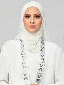 Long Robe Islamic Embroidered Details Set, 2 Piece with Headscarf Mesh Breathable Accessory, Loose Fit All Seasons, Modest Muslim Outfits, Islamic Clothes