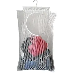 Hanging Mesh Laundry Hamper (30in*20in*2in) Large Dirty Clothes Bag, Can Be  Behind The Door & Closet & Caravan& Bathroom (White)