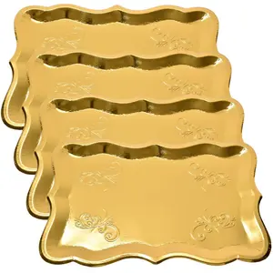 10 Gold Rectangle Trays for Dessert Display Table Parties 9" x 13" Disposable Paper Cardboard in Elegant Shape for Platters Cupcake Birthday Parties Dessert Weddings and More Food Safe