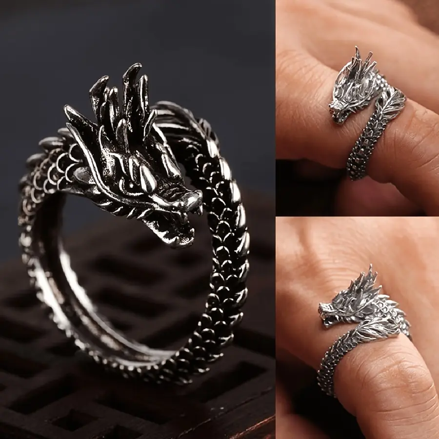 1pc Retro Domineering Dragon-Shaped Open Ring, Fashion Costume Jewelry Accessory