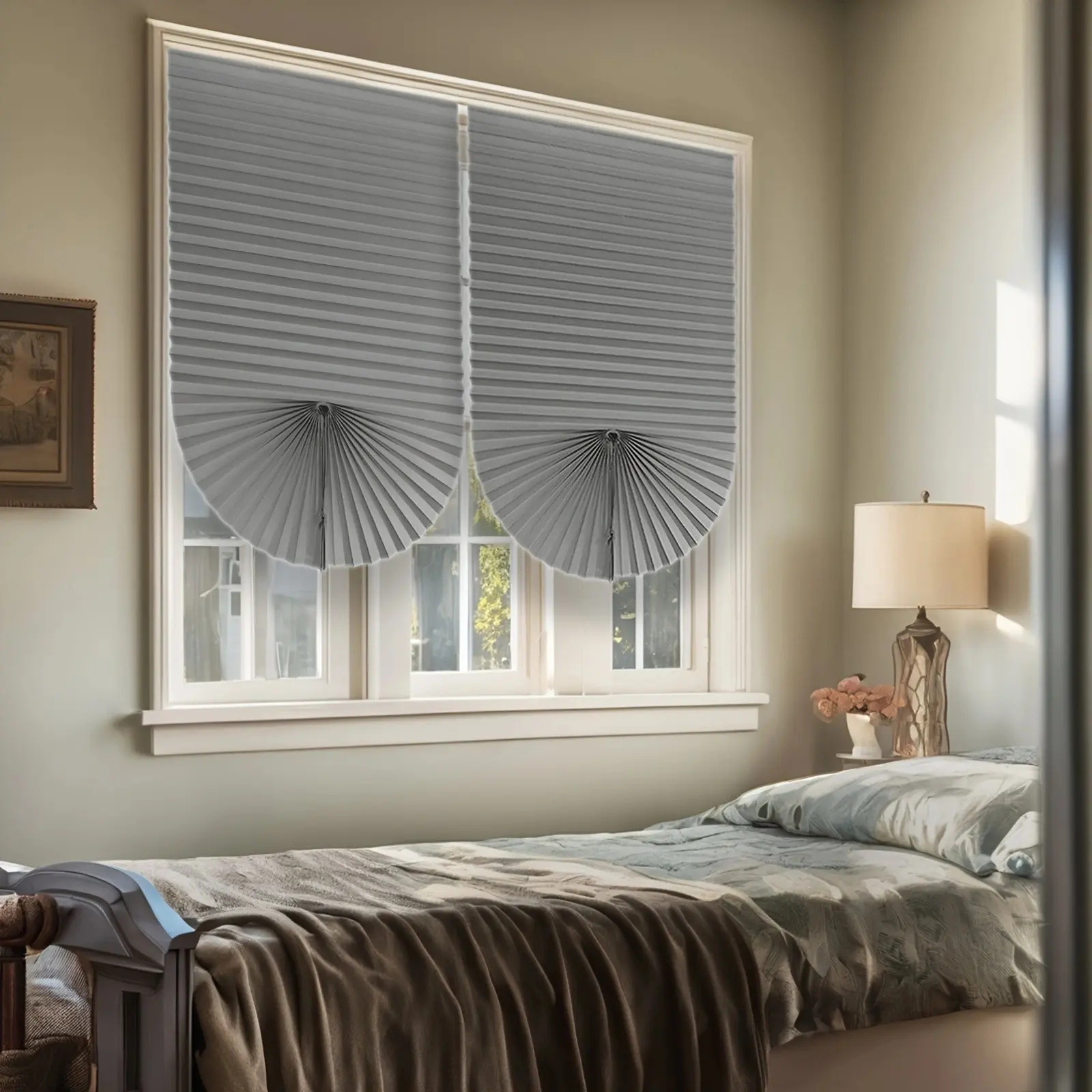 4pcs-Adjustable Pleated Sunshade Window Curtain Set, Easy Install & Remove, No Drilling Required, Spring Summer Shade, Suitable for Room Living Room Office, Sunshade Curtains