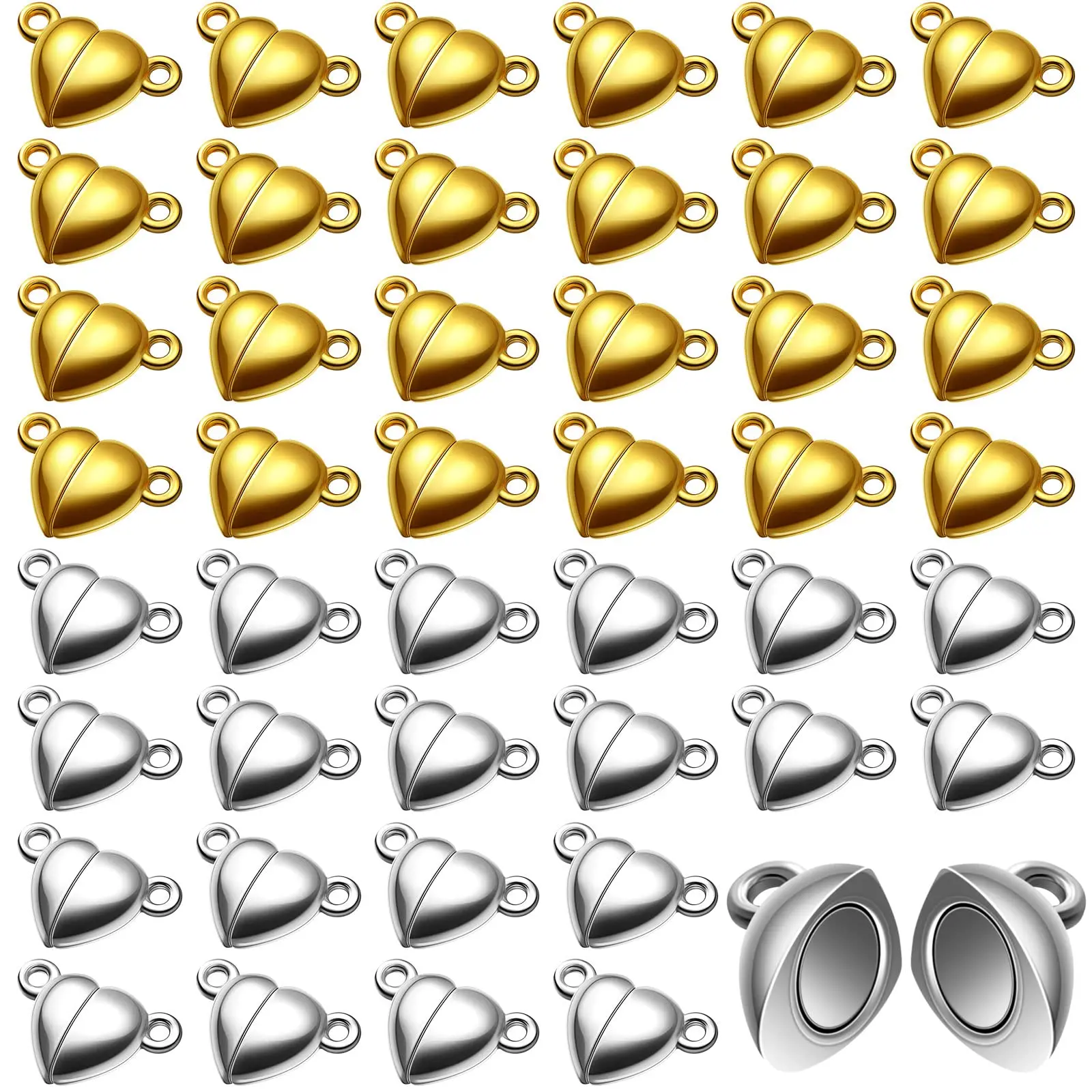 48 Pcs Heart Shaped Magnetic Clasps for Jewelry,Gold Silver Bracelet Clasps Closures Set,Magnetic Breakaway Converter for Bracelet,Necklace,DIY Making,Wedding,Christmas Party Gifts,Hand Tools Kits