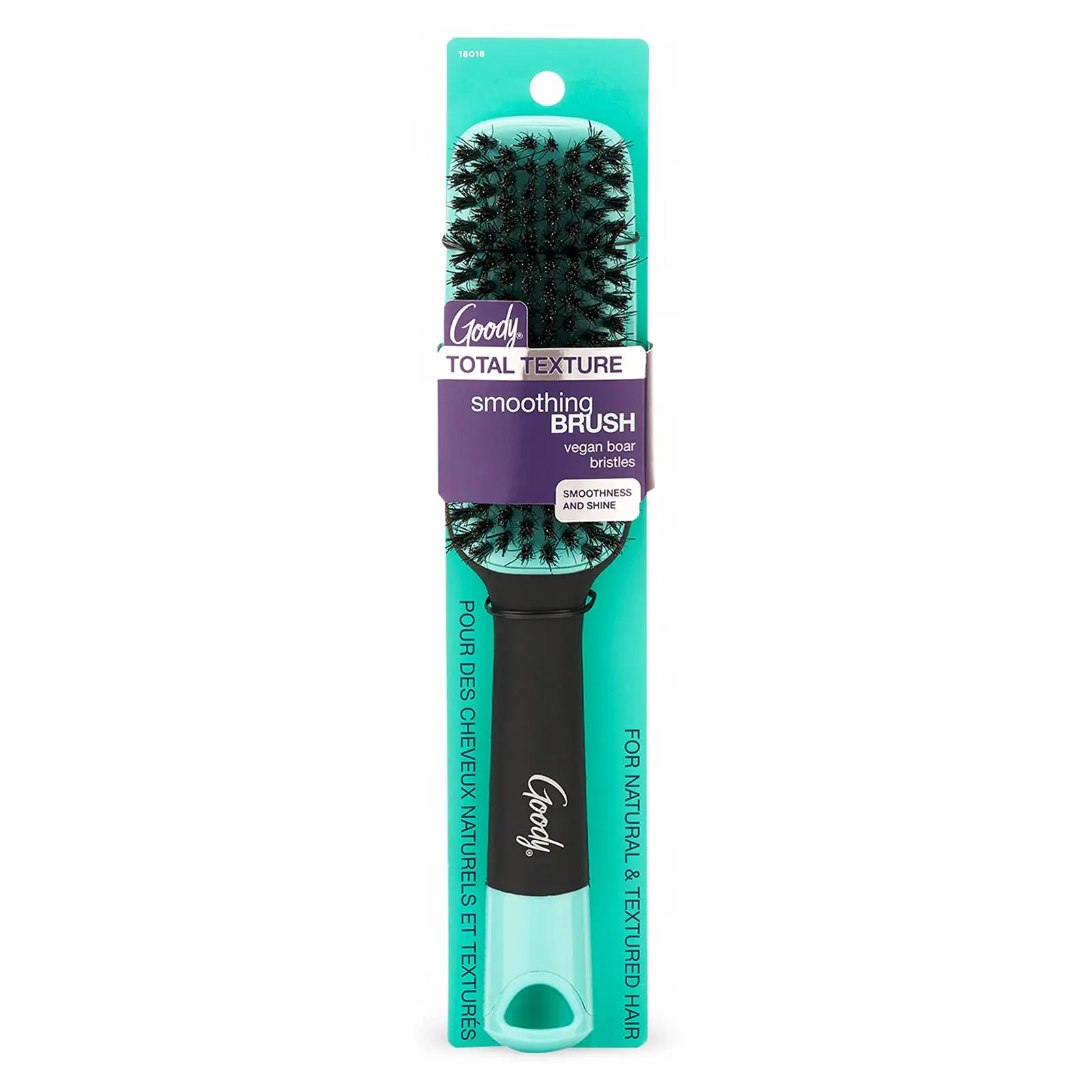 Goody Total Texture Smoothing Brush with Vegan Boar Bristles to Condition and Enhance Shine for Natural Hairstyles and Textured Hair, Non-Slip Grip, Enhanced Shine