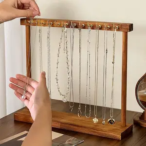 Wooden Beads Display Stand, 1 Count Vintage Necklace Display Rack, Jewelry Display Stand, Home Organizer for Necklace, Bracelet, Jewelry