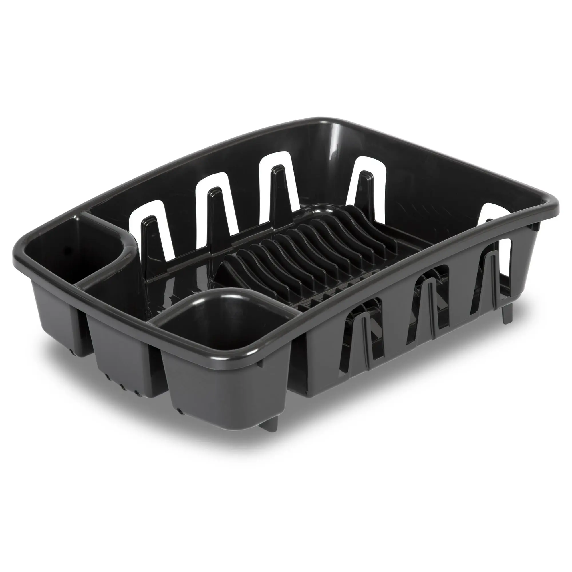 Dish Drying Rack with Built-In Drainboard, Self-Draining Sink Rack for Plates, Cups & Utensils, Black