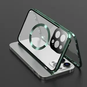 Magnetic Charging Phone Case with Tempered Glass Screen Protector, 360 Degree Protective Double Layer Phone Case, Phone Accessories for iPhone 15 14 13, Cover