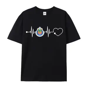 Chivas De Guadalajara Mexican Football Team Heart and Animal Print T-Shirt - Men's Black Cotton Short Sleeve T-Shirt, Casual Crew Neck Menswear Top