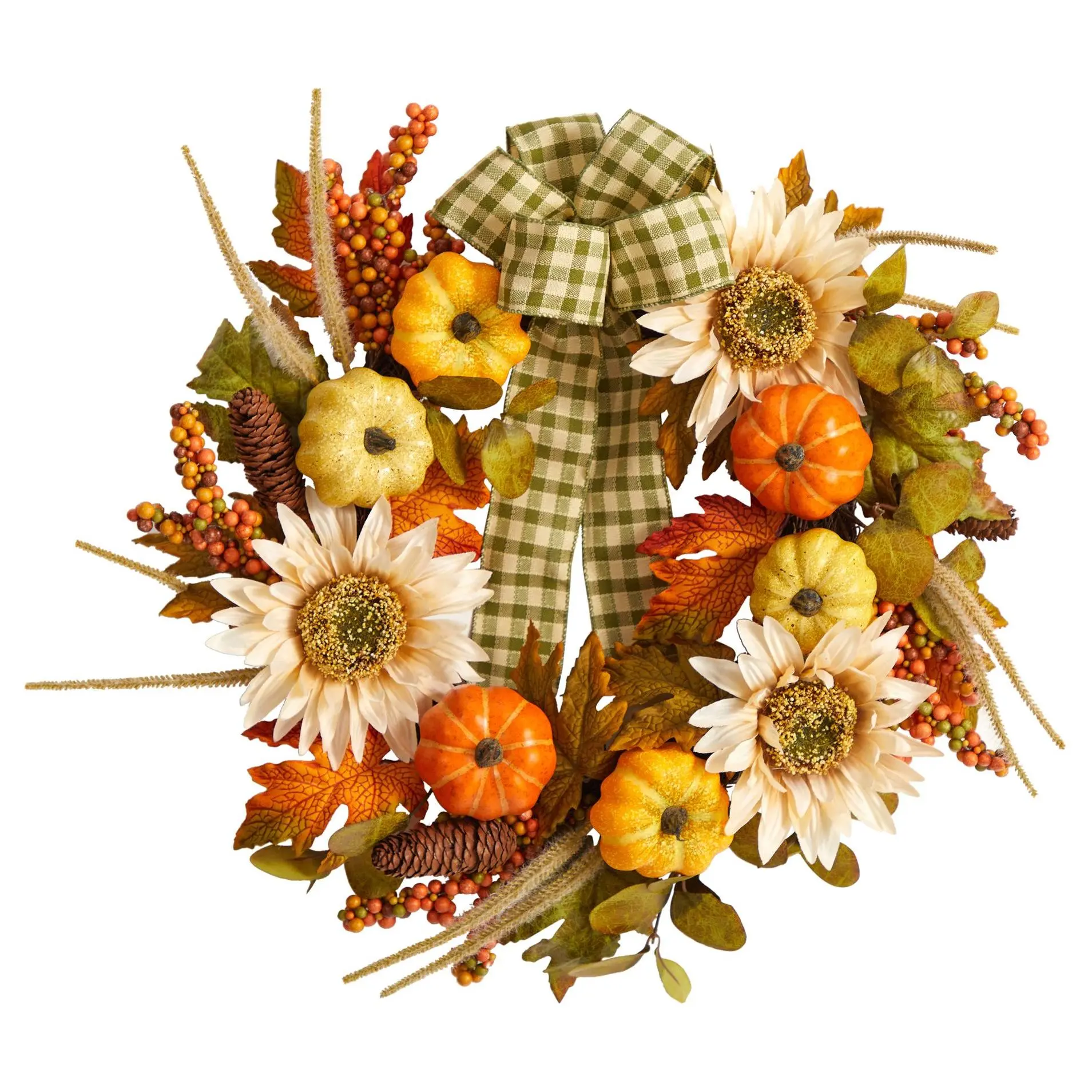 Nearly Natural 24" Fall Pumpkin, Sunflower Wreath