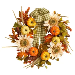 Nearly Natural 24" Fall Pumpkin, Sunflower Wreath