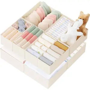 Drawer Storage Box Clothing Storage Box 10-Pack Baby Clothes Underwear Socks Storage Box Foldable Wardrobe Storage Box Storage Divider Box Suitable for Baby Room Bedroom (Beige)