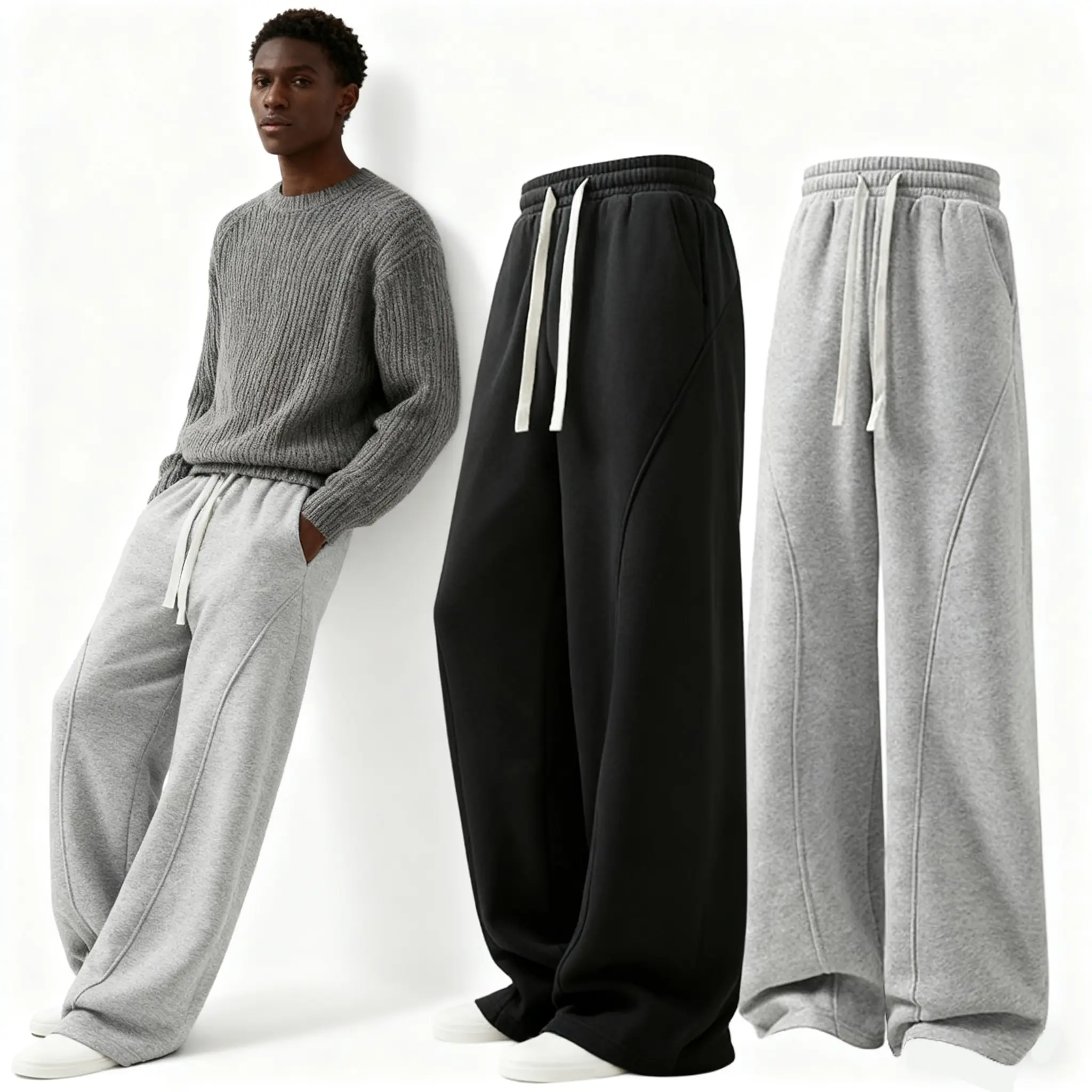 pants men sweatpants Men's Solid Thermal Lined Drawstring WaistPants,Casual Comfy Loose Fitting Trousers for Fall &Winter, Men's Bottoms for Daily Wear, Relaxed Fit, fleece sweatpants，school season