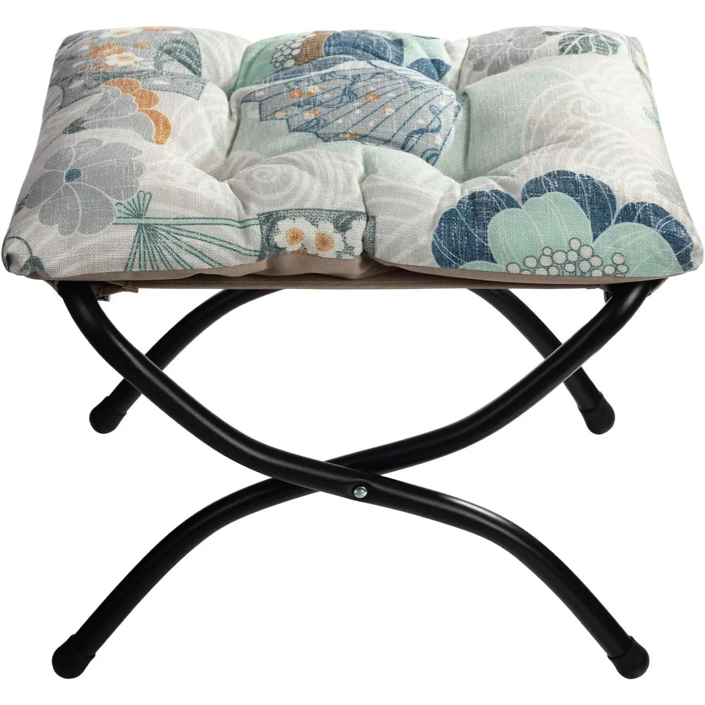 HollyHOME 15-in Foldable Footrest Stool - Heavy Duty Metal Frame, 200lbs Capacity, 18.5*14.8in Detachable Cotton Cushion, High-Density Fill, Tool-Free Non-Slip Leg Covers, Portable Ottoman for Renters, Living Room, Dorms
