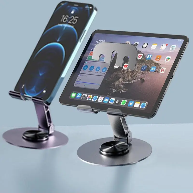 Universal Lightweight Aluminium Phone Holder & Mount - Compact Fold, 360° Rotatable, Extendable, Non-Slip, Antifall Support, Multi-Angle Adjustable Stand Compatible with iPhone 16 Pro Max, iPad Mini & All Smartphones for Office Use, Hands-Free Video Calls