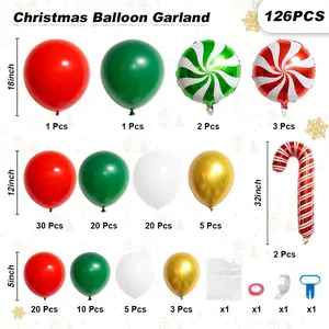 Christmas Balloon Garland Arch Kit – 145PCS Red, Green, White & Gold Balloon Set with Candy Foil & Accessories