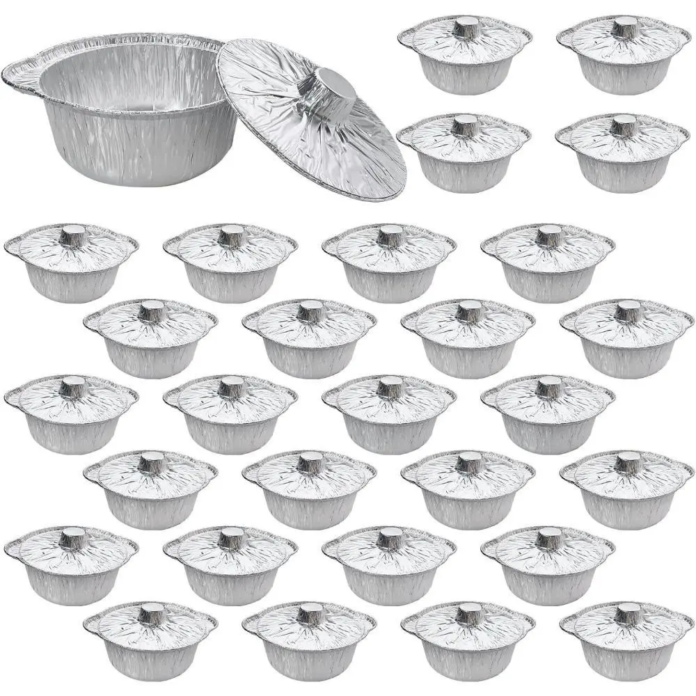 28 Pcs Disposable Aluminum Pot with Lid Round Foil Pans for Cooking, Baking, and Heating Food Container for Vacation, Camping, and Party Supplies (33.8 oz)