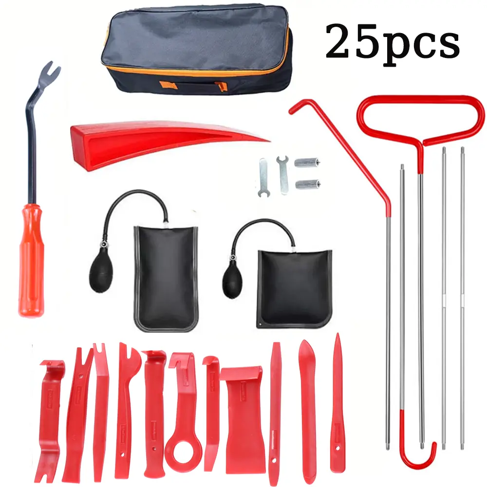 25pcs car door repair manual tool wedge pump locksmith thickening kit, with long-distance gripping tool and tool bag, specially designed for locksmiths and vehicles of trucks and SUVs, can easily open doors and windows