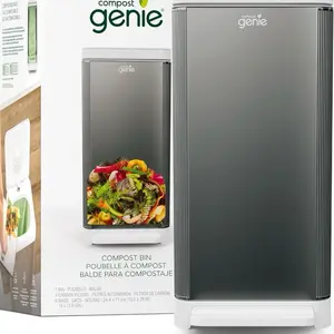 Compost Genie Kitchen Compost Bin, White Stainless-Steel Large, 3.6 Gallon, Indoor Odorless Composting, Hands-Free, Washable Parts, Includes 8 Tear-Off Compostable Bags and 4 Carbon Filters