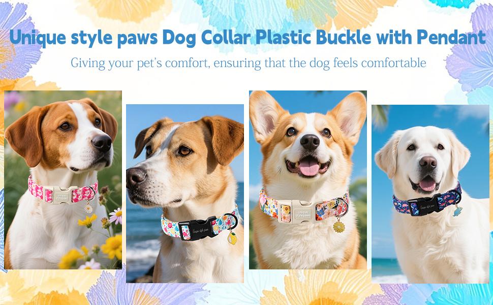 Unique Style Paws Spring Flower Dog Collar with Plastic Buckle for Small, Medium & Large Dogs - Adjustable Puppy Accessory for Girl Boy Dogs