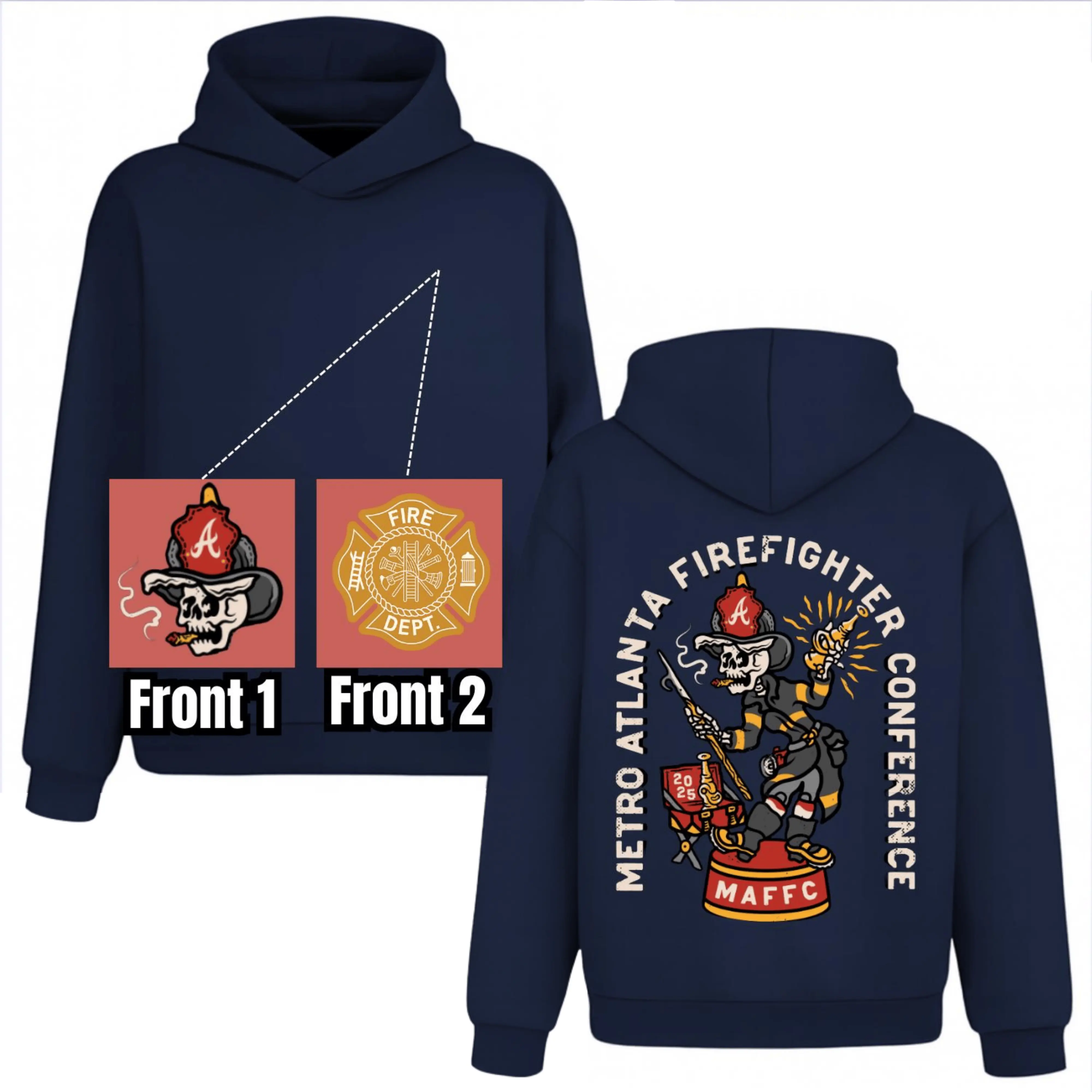 Metro Atlanta Firefighter Conference 2025 Hoodie, 2 Sides, Skeleton Firefighter MAFFC Hooded Sweatshirt