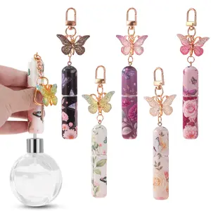 Butterfly Perfume Keychain Set, Cosmetic Makeup Refillable Travel Bottles 5ML Capacity, Leak-Proof Portable Scent Dispenser, Pack of 5, Aesthetic, Makeup Container Set, Cosmetics Makeup Tools