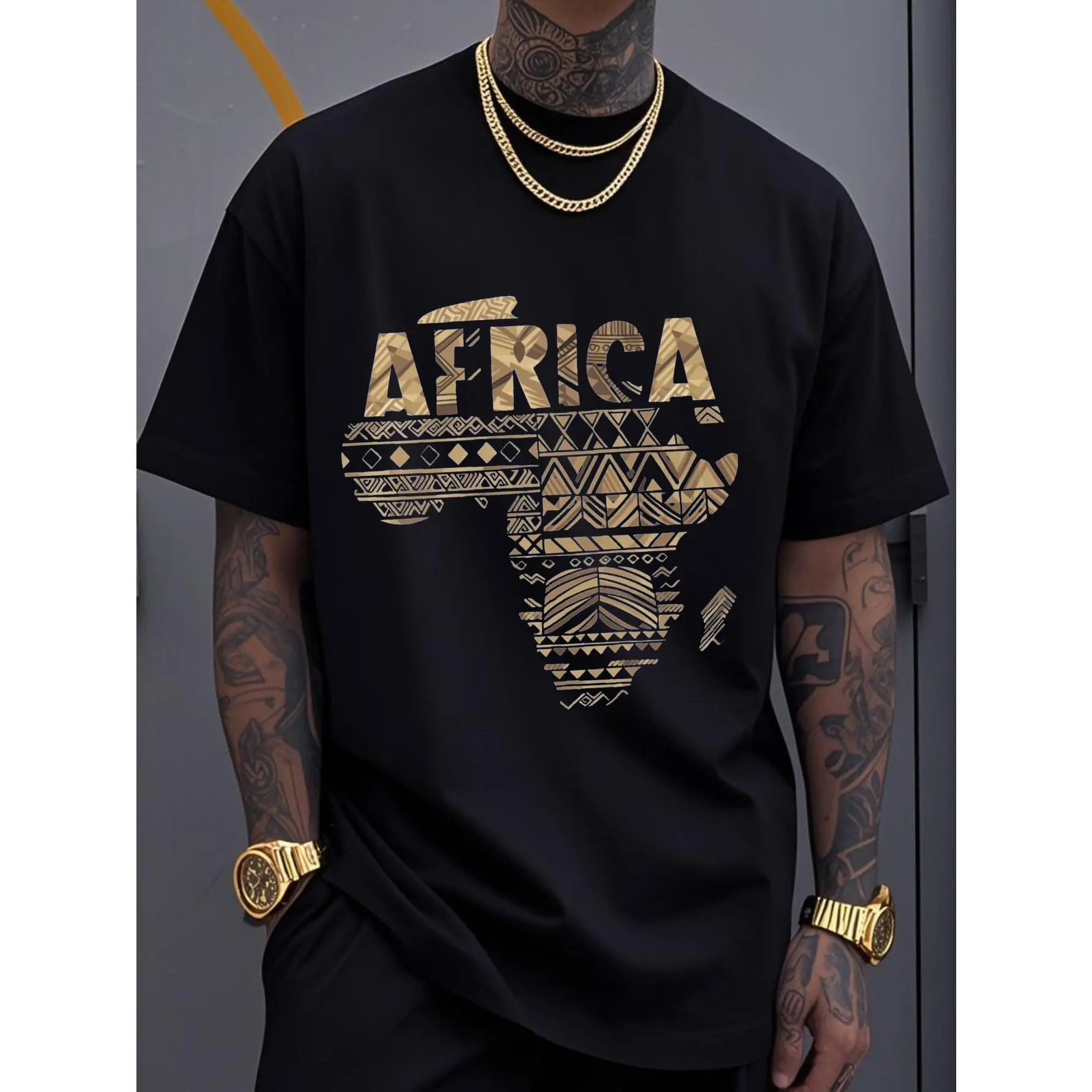 Men's 100% Cotton African Tribal Print Crew Neck T-Shirt - Soft, Breathable Fashion Street Tops, Classic Vintage Short Sleeve Casual Layering Menswear Tee, Breathable Crew Neck, Streetwear, Tshirt, Fabric, Graphic, Round Neck