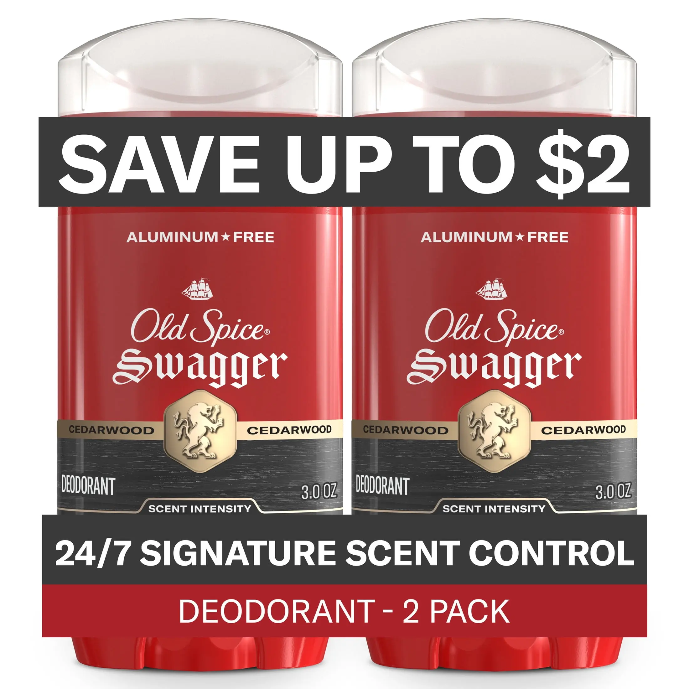 Old Spice Aluminum-Free Deodorant for Men, Swagger, 3.0 oz, Pack of 2