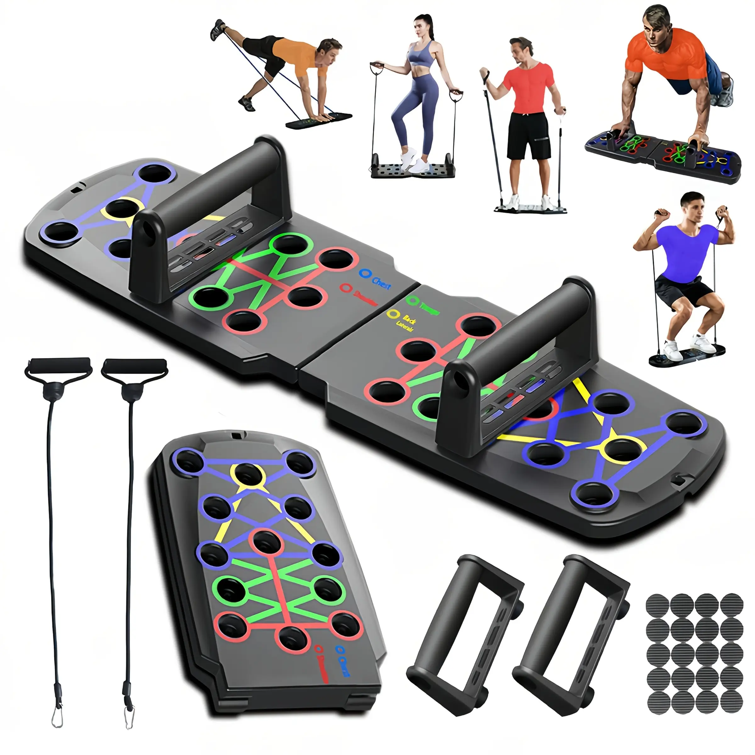 Multifunctional Foldable Push-Up Board with Push-Up Stands and 2 Resistance Bands, Portable Strength-Training Equipment for Home and Gym Chest Workouts, Home Exercise Equipment, Multifunctional Fitness Equipment, Home Fitness Tool