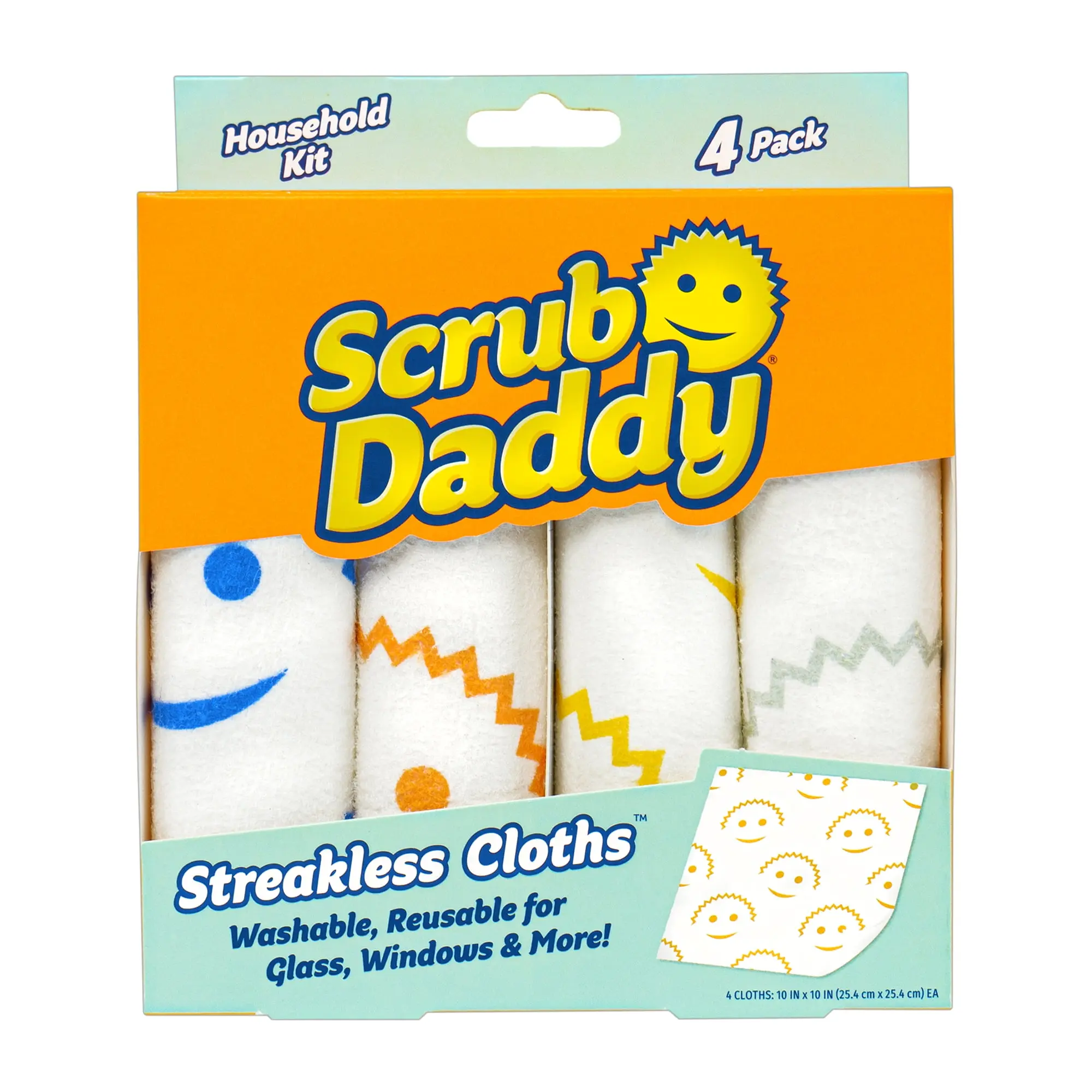 Scrub Daddy Streakless Dust Cloths, All Purpose for Glass, Kitchen, 4 Count, Multicolor, Cleaning Cleaner Colorful
