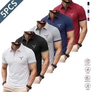 5-piece set of lightweight men’s short-sleeve polo shirts, available in various colors; suitable for everyday wear, casual outfits, and workwear.