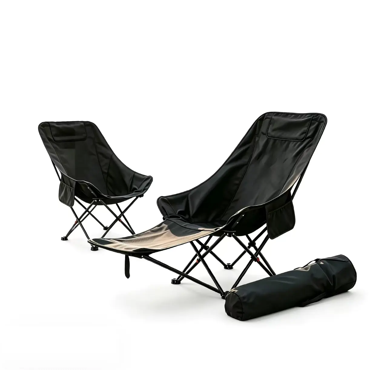Adjustable Black Portable Folding Moon Chair - 4-Position Recliner with Removable Footrest, Compact Carry Bag for Outdoor Camping, Hiking (1-Pack)