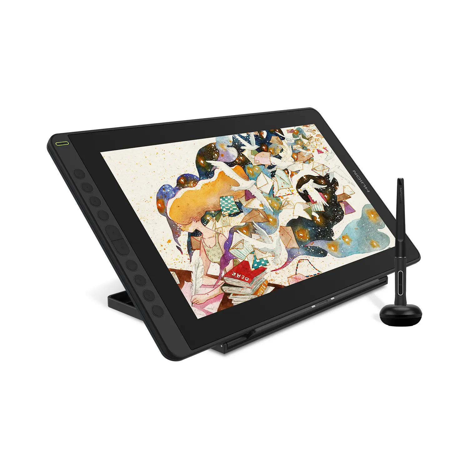 HUION KAMVAS 16 Digital Drawing Pad - 15.6in Full-Laminated Anti-Glare Graphics Writing Tablet for Learning, 10 Express Keys, Ergonomic Tilt Function Stand, Multi OS Support, Battery-Free 8192 Pen Pressure Stylus, Included Cable