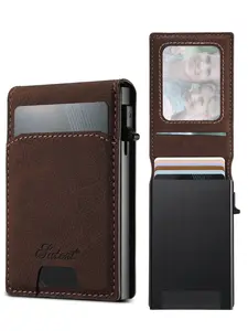 SUTENI Luxury Faux Leather Card Slot Wallet Flip Cover Button Card Box Pressing The Button Automatically Ejects The Card For Unisex Relatives Friends And Elders Holiday Gift