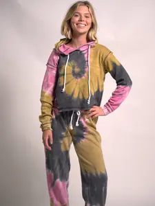 TORNADO SET Hoodie Long Sleeve Tie Dye Outfit and Joggers Two Piece Set Cotton Women's Color Tracksuit Set athletic running