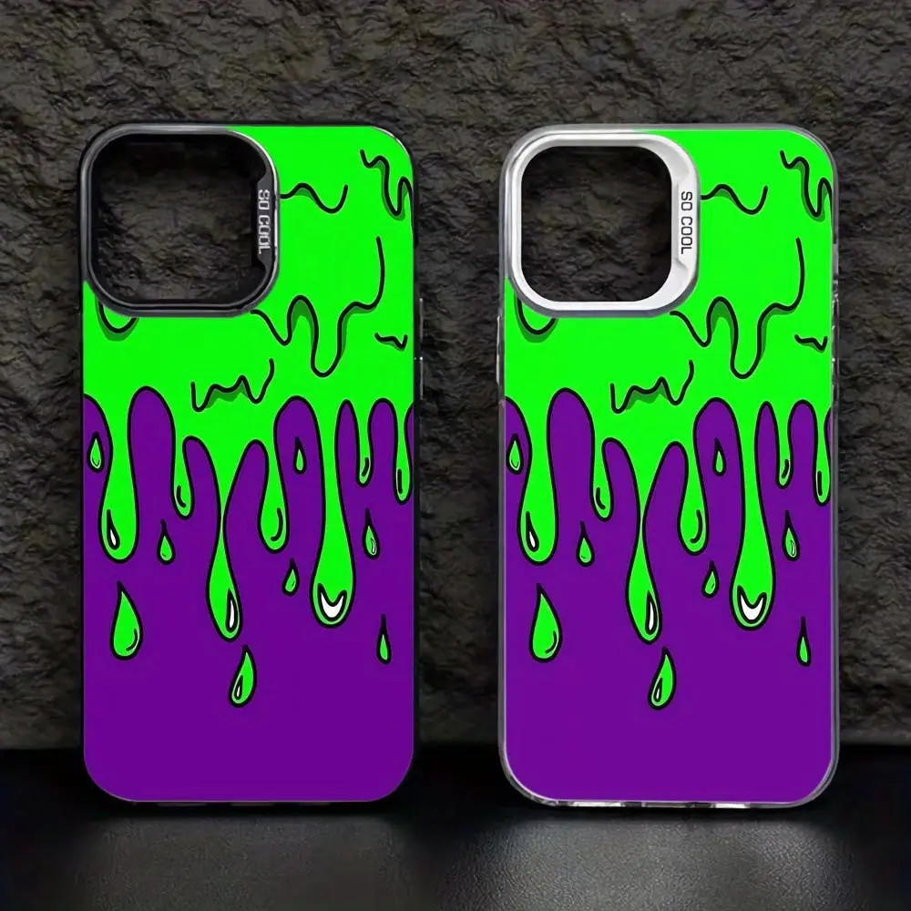 Creative Anti-Drop Smartphone Casing - Purple Background with Green Paint Pattern, Handheld Protection for iPhone 17 Air/16 Plus/15 Pro Max/14 Pro/13/12/11/XS Max/X Devices, Ideal Holiday Gift CY369, Accessories