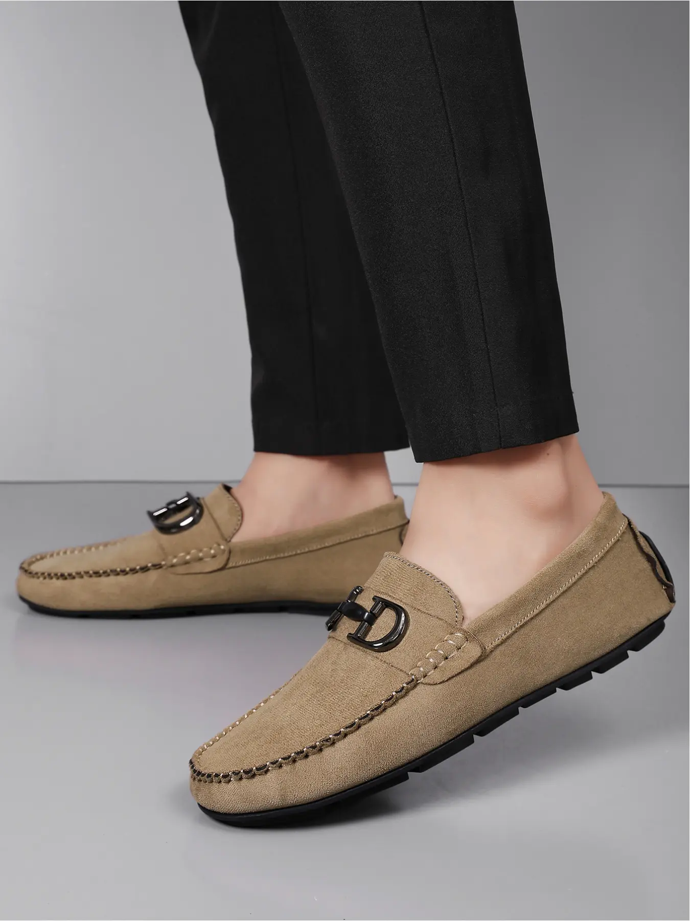 Men's Handmade Suede Slip-On Loafers, Rubber Sole Soft Lightweight Casual Driving Shoes Flat, Affordable loafers