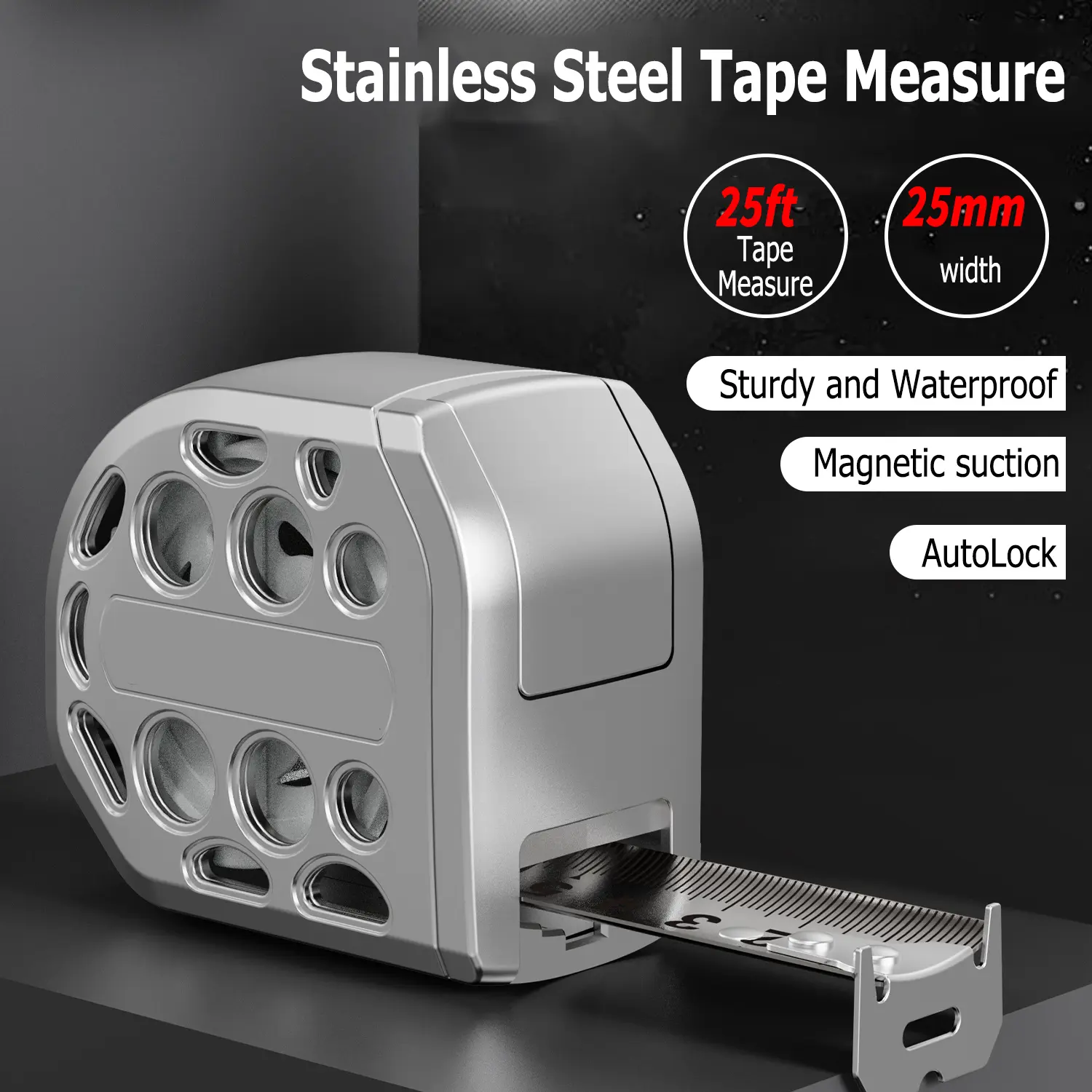 25FT Magnetic Self-Locking Stainless Steel Tape Measure | Double-Sided Scale, Waterproof & Rustproof Retractable Measuring Tape with Hollow Design for Home, Industrial, Woodworking