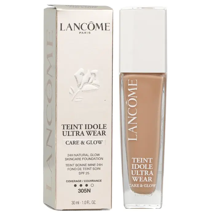 Lancome Teint Idole Ultra Wear Care & Glow Foundation - #305N, Smoothing Hydrating Cosmetic with Hyaluronic Serum, Full-Coverage Makeup, Sensitive
