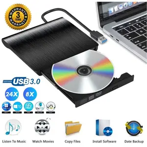 External CD DVD RW Drive USB 3.0, CD Writer Burner & DVD Player, Slim Aluminum Alloy, Stable Data Transmission, Forced Eject, Compatible with Windows Mac Linux Laptop Desktop